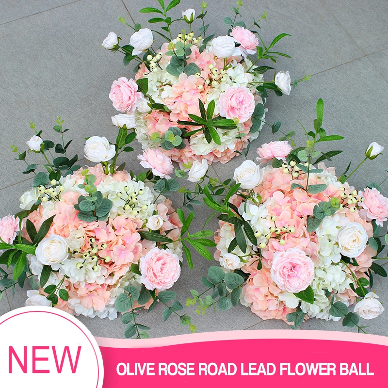 Diy Olive Table Centrepieces Artificial Flower Peony Rose Ball Backdrop Wedding Decor Road Lead