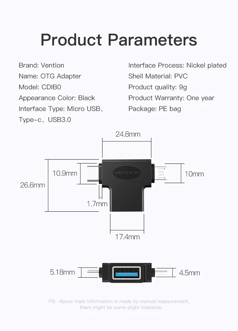 Vention type C usb-адаптер 3,0 OTG Кабель-адаптер 2 в 1 Micro USB OTG конвертер для Xiaomi One Plus Nexus 6 P