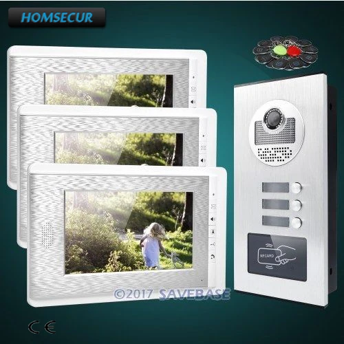HOMSECUR 7\ Apartment Video&Audio Door Entry Kit+Outdoor Monitoring for 3 Families