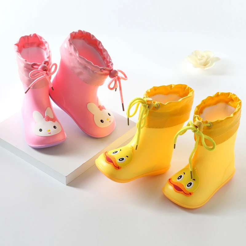 Autumn Winter Warm Plush Waterproof Kids Rain Shoes Boys Girls Baby Rubber Boots Soft PVC Snow Boots Children Rain Boots CSH789