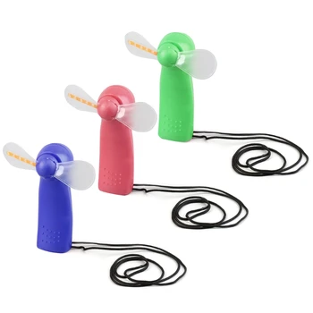 

Portable Handheld Cooling Fan Colorful LED Mini Light Battery Power With Strap Random color