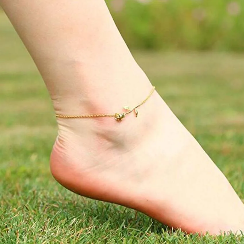 

2018 new Enkelbandje Halhal rose flower Anklet women ankle Bracelet Cheville Foot Chain Jewelry femme Pulseras tobilleras Mujer