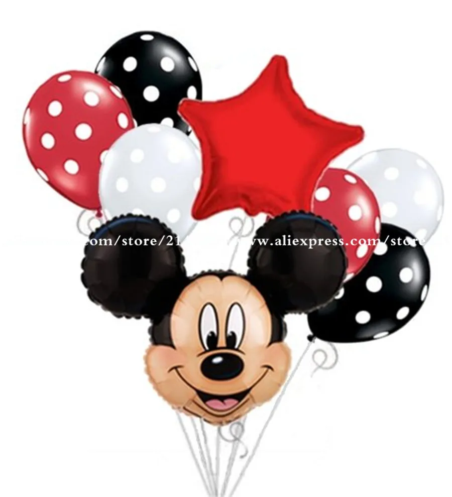 

8pcs/lot Mickey Mouse headHappy Birthday Foil Balloon Decoration Cartoon Ladybug Polka dot latex balloon Party Supplies