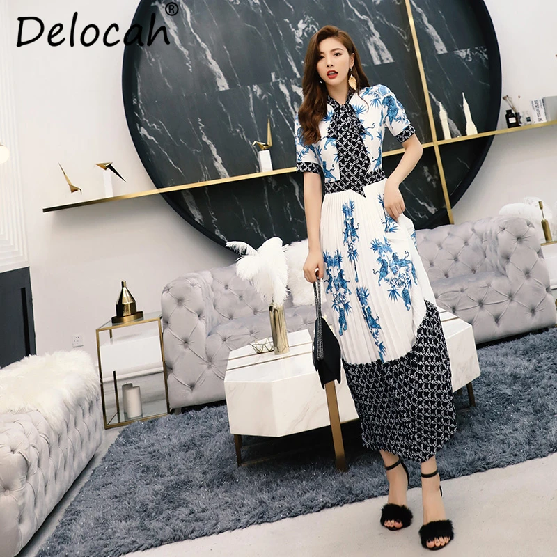 Delocah новинка 2019 женские летние Drerss модный Дизайнерский Костюм с бантом и животным