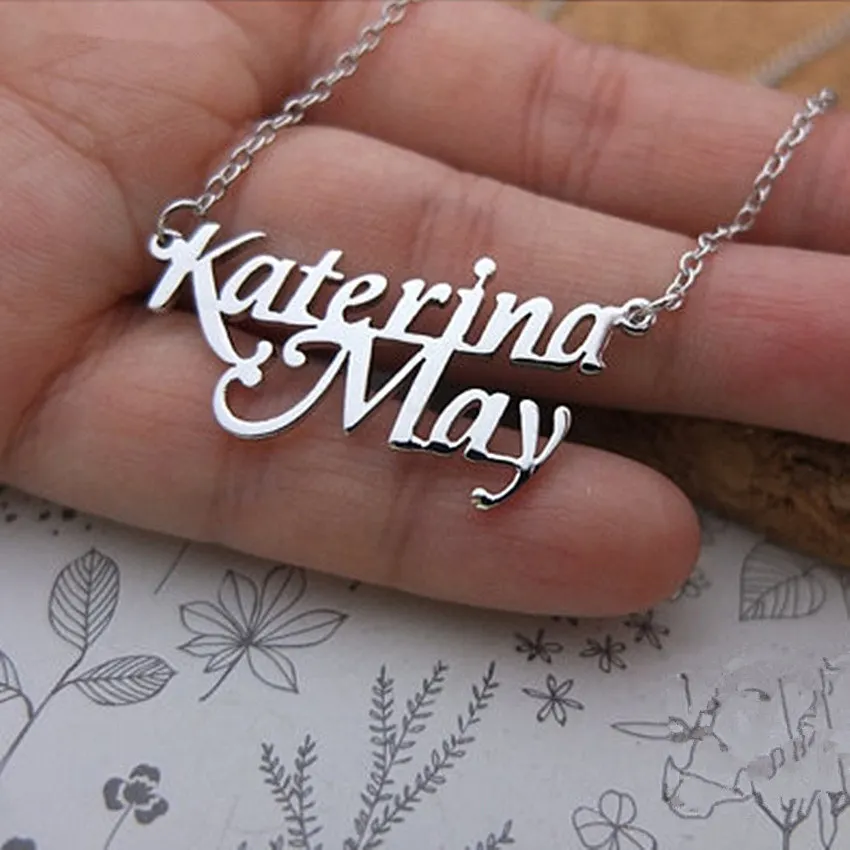 

Stainless Steel Custom Personalized Double Name Choker Gold Color Handwriting Signature Any Font Pendant Necklaces For Women Men