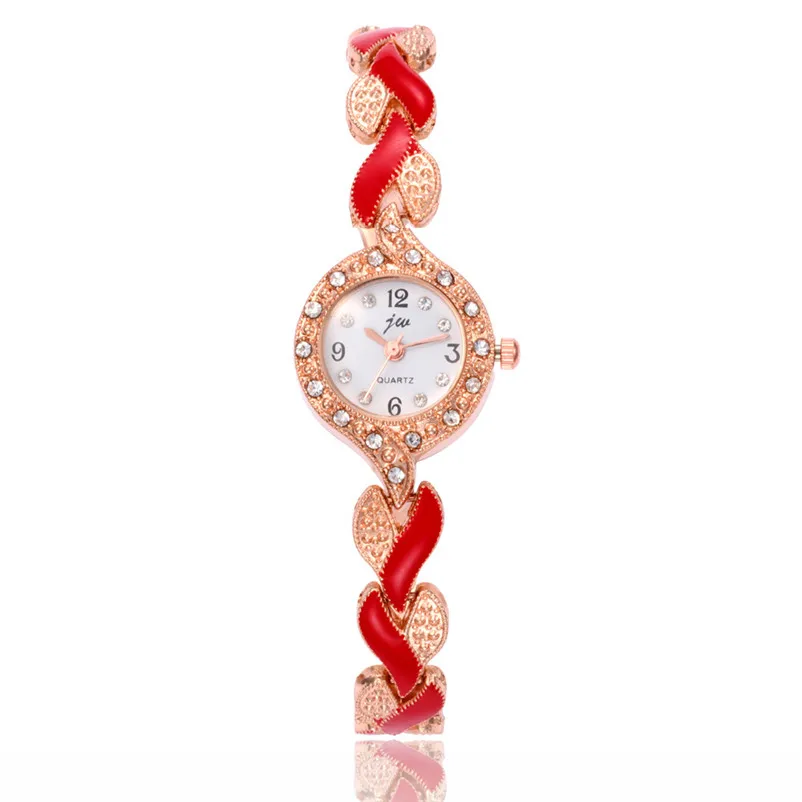 Женские золотые часы с одной цепочкой, браслет из нержавеющей стали, женские Стразы, Роскошные Кварцевые часы-браслет, аналоговые наручные часы X50 - Цвет: Red