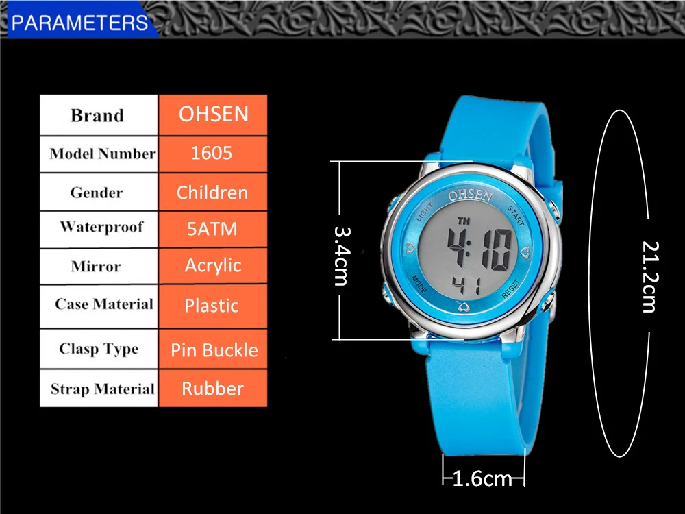 Детские часы цифровой светодиодный водонепроницаемый подарок детские часы будильник мужские часы OHSEN модные спортивные часы милые мальчики наручные часы для девушек