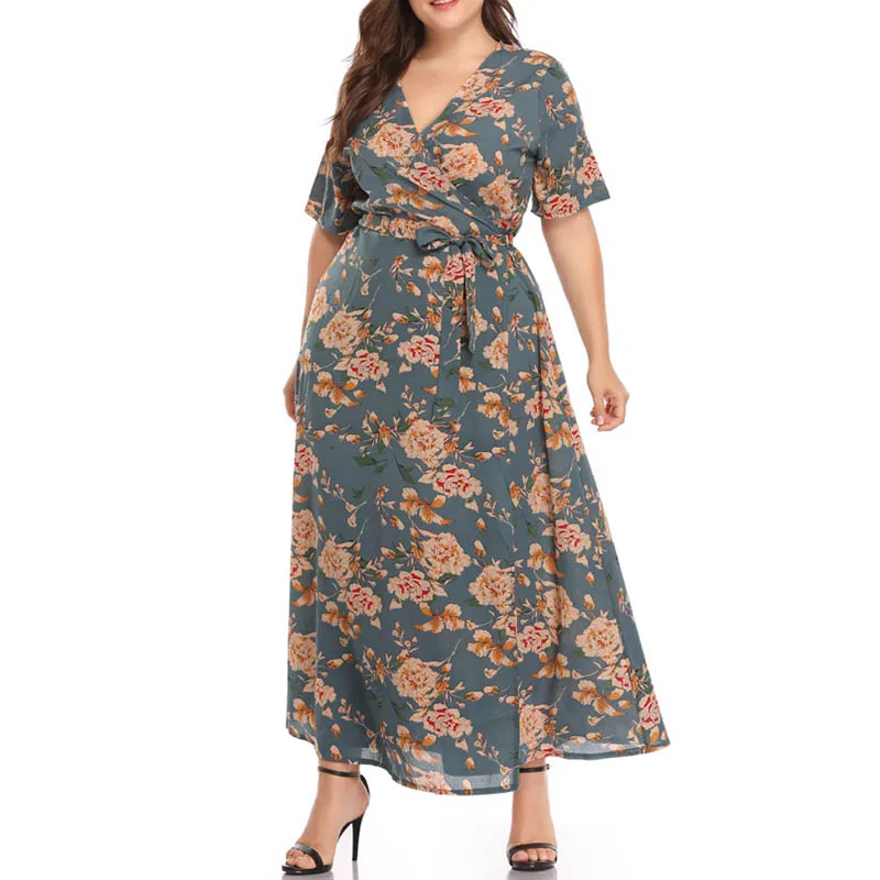 

Summer dress women plus size bust 128cm 3XL 4XL 5XL 6XL 7XL dress women green colour