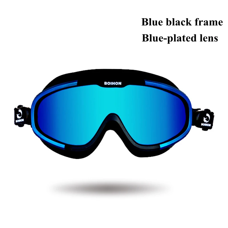 blue black frame Большие очки для плавания ming для женщин и мужчин удобные силиконовые плавательные очки водонепроницаемые противотуманные УФ очки для плавания - Цвет: blue black frame