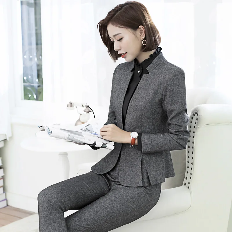 Women Interview Set Female Office Clothes Slim-Fit Ruffle Blazer+Skirt Two-Piece Set Blazer Skirt Suit 4 Colors 8035