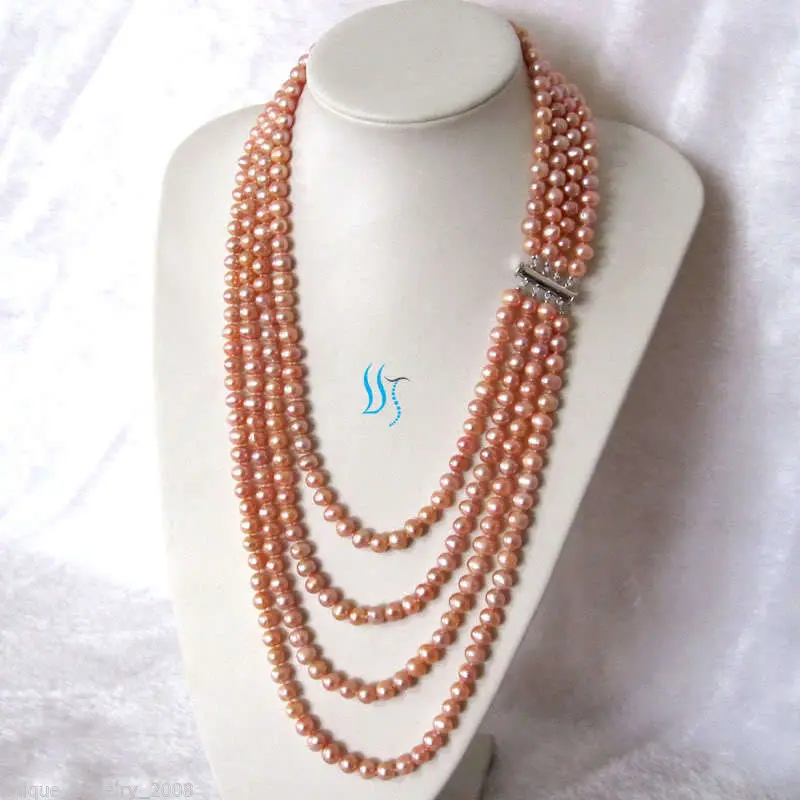 

ddh001694 6-8mm 4 Row Peach Pink Freshwater Pearl Necklace Strands Jewelry