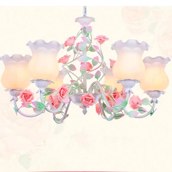 Современная Белая розовая роза, европейская люстра, декоративная Подвесная лампа, железная хрустальная люстра, освещение для столовой