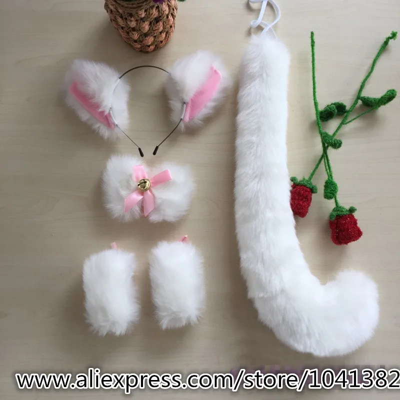 Новая распродажа как горячие пирожные кошачьи уши Ahri хвост косплей горничная