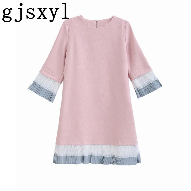 

2018 Pregnant Woman Spring maternity Clothes New Pattern Chiffon Split Joint Round Neck Hit Color Dress elegant