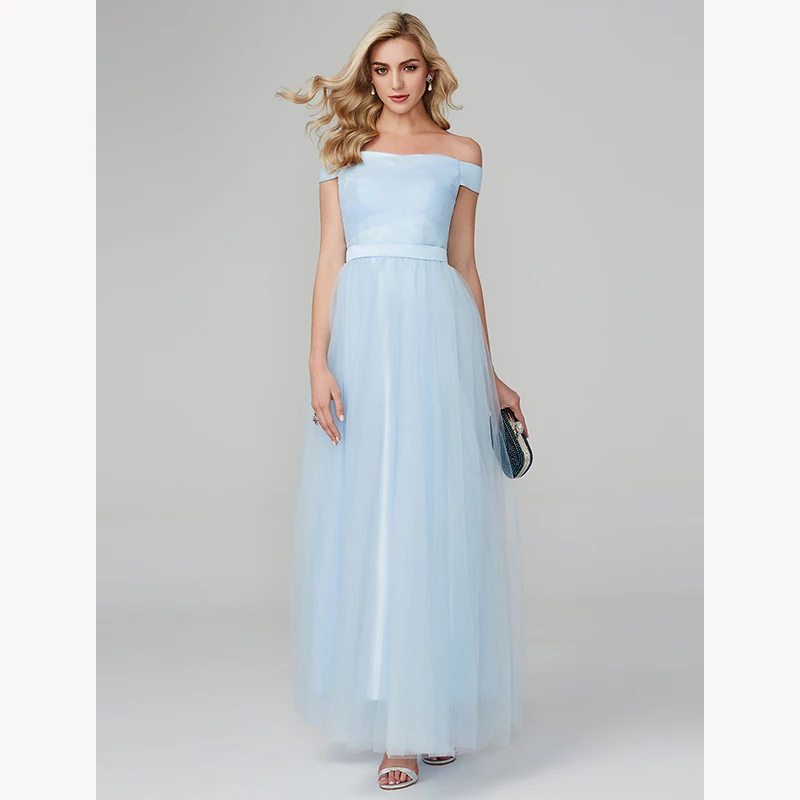 TSCouture A-Line Off Shoulder Floor Length Tulle Cocktail Party / Prom Formal Homecoming Dresses with Beading Side Draping | Свадьбы и