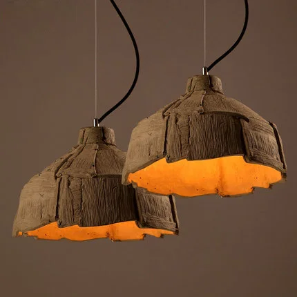 Creative Space Cement Pendant Lamp Imitation Bark Pendant Light Personality Retro Light Bar Coffee Shop Art Deco Lighting