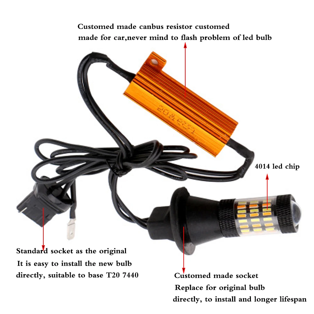 YSY 2 шт. белый + янтарный T20 7440 W21W 4014 60 SMD светодиодный неполярный без ошибок Canbus