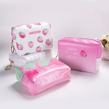 

8pc/lot Creative strawberry makeup bag / large capacity pencil bag / portable wash travel bag/wallet/pouch