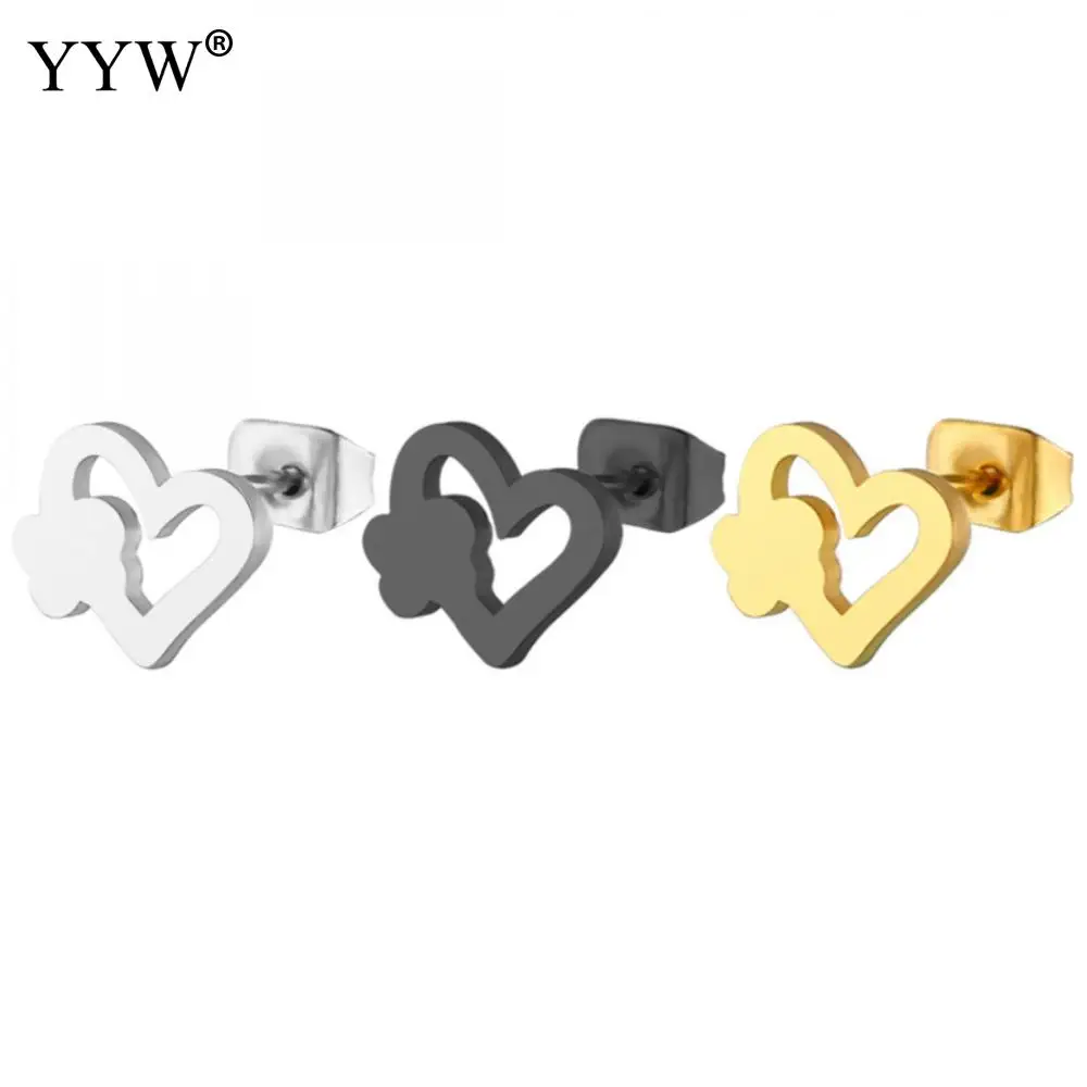 

1Pair Fashion Heart Love Stainless Steel Stud Earrings for Women Men Gold /Black/Steel Color Punk Female Daily Jewelry Gift