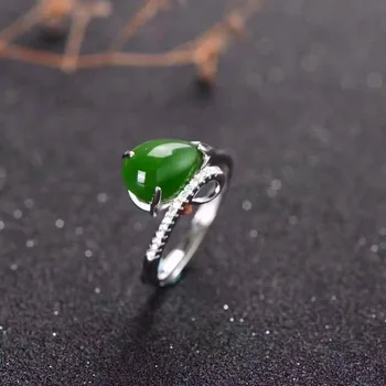 

Natural green jasper Ring Natural gemstone ring 925 sterling silver trendy Elegant water drop women girl party gift Jewelry