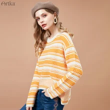 ARTKA Осень женский шерстяной свитер с длинным рукавом и круглым вырезом пуловер свитер Повседневный свободный свитер полосатый вязаный свитер YB15487D