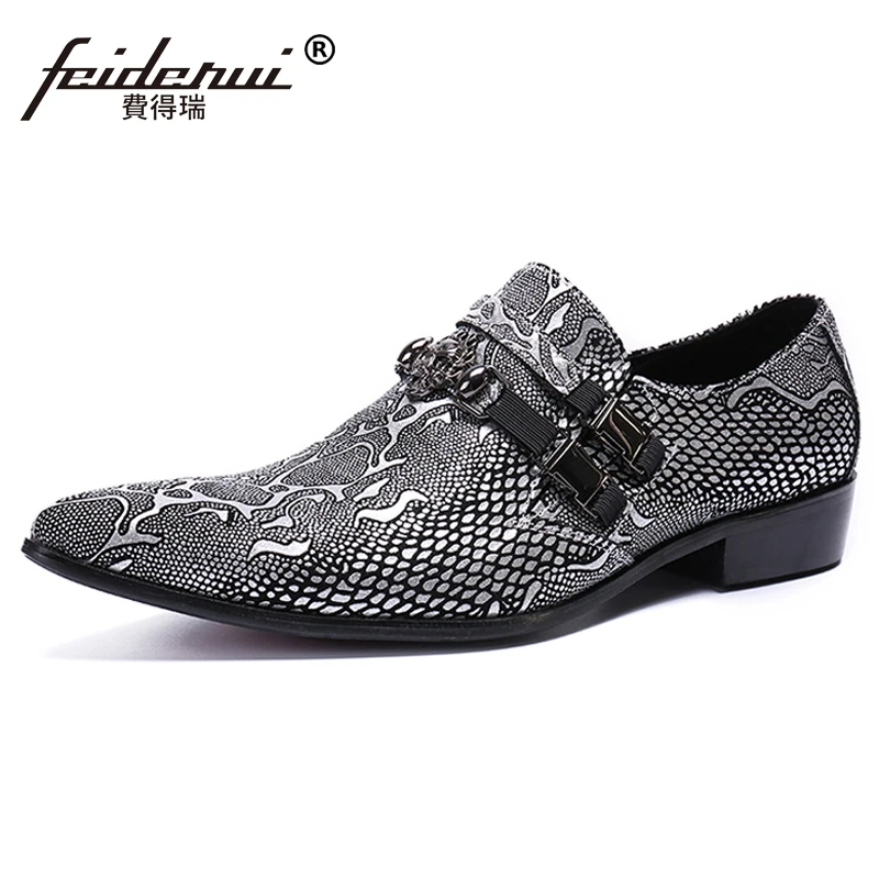 

Plus Size Formal Pointed Toe Slip on Man Dance Loafers Genuine Leather Python-patterned Handmade Men's Club Casual Shoes SL487