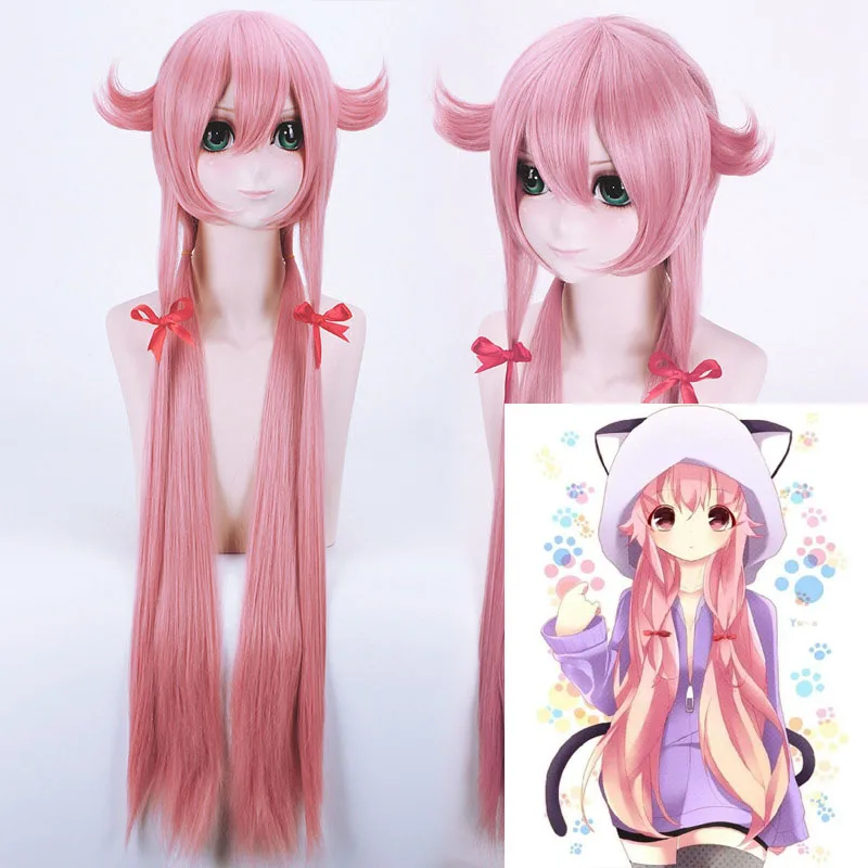 Mirai Nikki Gasai Yuno женский парик для косплея аниме длиной 100 см прямой розовый