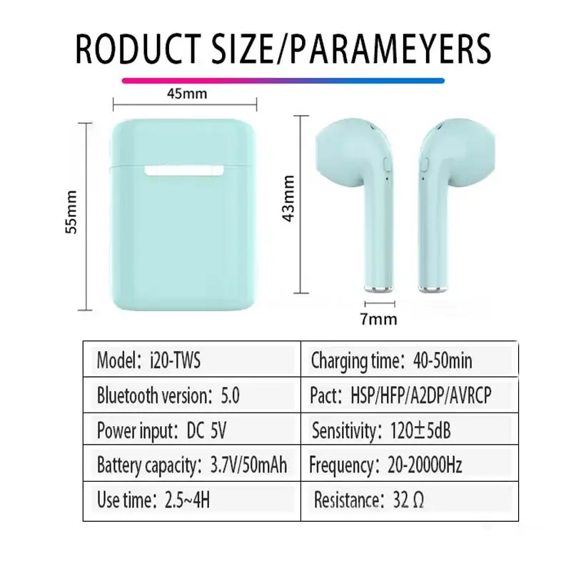 i20 TWS Bluetooth Wireless Earphone redmi airdots Headset flypods Headphone Stereo Sports Earbuds with Mic for apple iphone i30