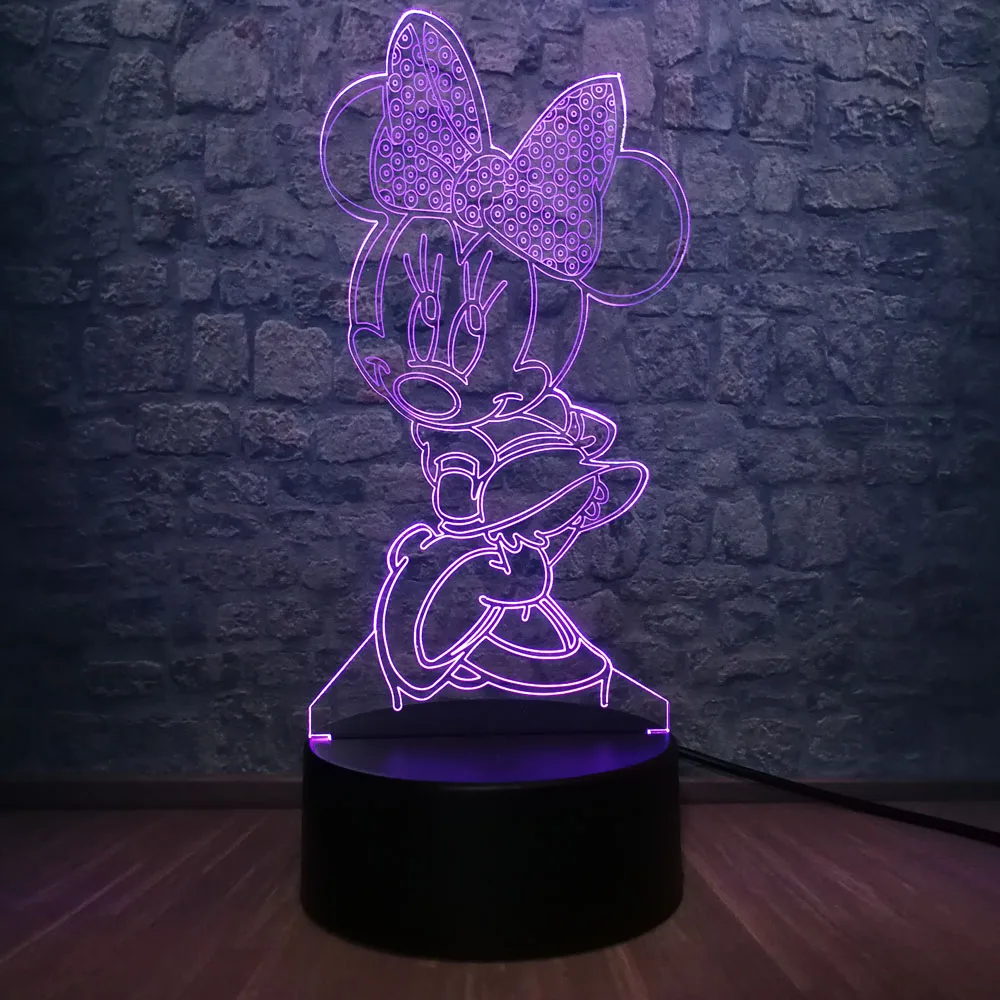 

Cartoon Girls Mickey Minnie Mice Mouse 3D LED Night Light 7 Color Change Table Lamp Bedroom Decorative Christmas Gifts Kid Toys