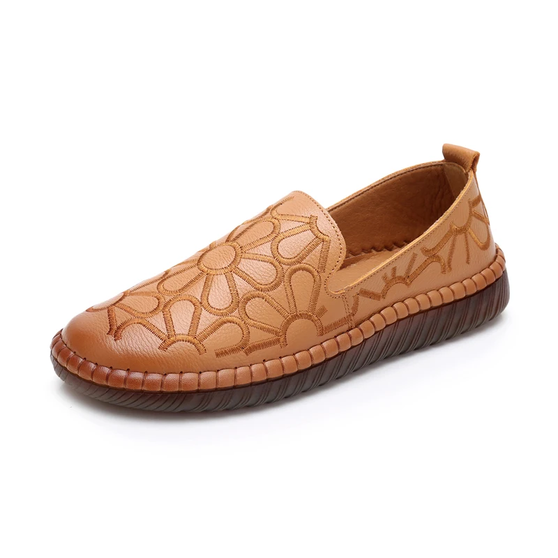 GKTINOO Casual Genuine Leather Flat Shoe Flower Slip On Driving Shoe Female Moccasins Embroider Flats Lady Pregnant Women Shoes