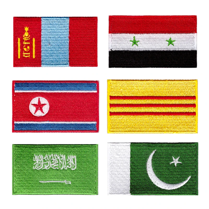 Pakistan and north Korea embroidery flag patch hot cut Iron on 100emb