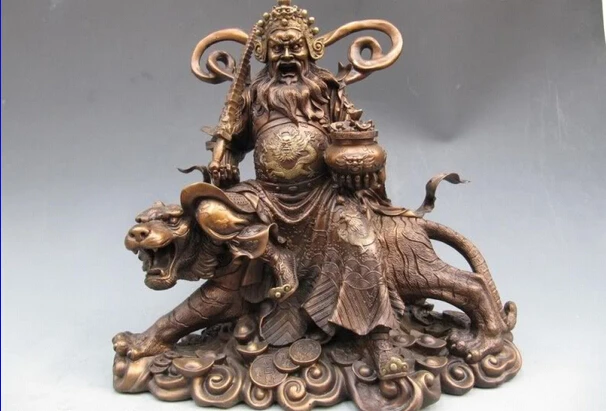 

fast shipping USPS to USA S0841 Tibet refined craftwork Pure Bronze Money Tiger God of wealth warrior Buddha