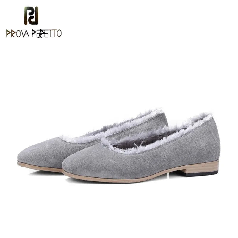 

Prova Perfetto 2018 Trend All-Match New Product Pure Color Real Fur Warm Loafers Comfort Round Toe Slip-on Woman Flat Shoes
