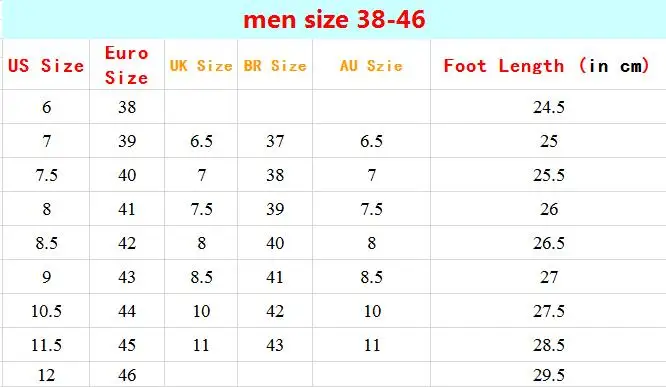 men shoes size chart