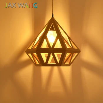 

Simple Diamond Solid Wood Led Pendant Light Living Room Restaurant Study Cafe Lighting Pendant Lamp Light Fixtures Hanging Lamp