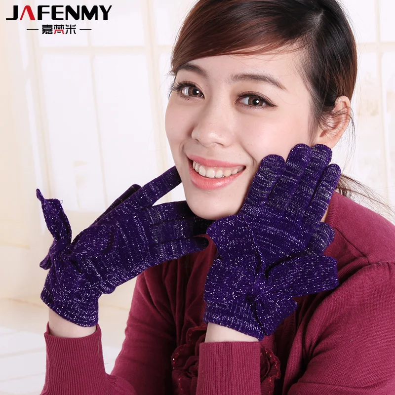 High Quality Big Bowknot Warm Gloves Ladies Women's Winter Touch Screen