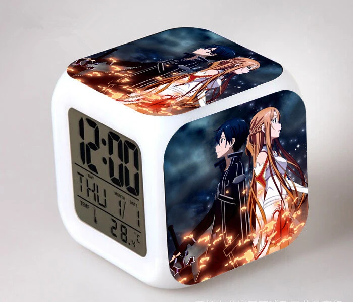 日本のアニメ三刀アートオンラインキリトアスナ7色変更光る目覚まし時計 Alarm Clock Glowing Alarm Clockclock Alarm Clock Aliexpress