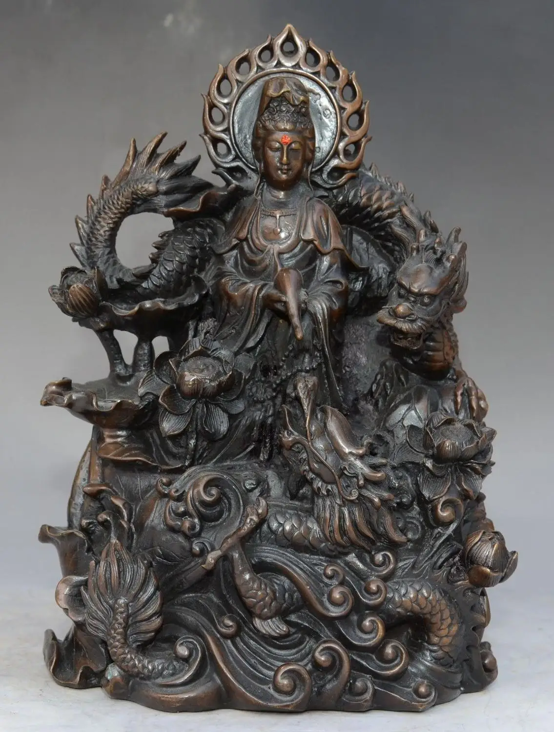 

Chinese Buddhism Pure Bronze Dragon GuanYin Kwan-Yin Bodhisattva Goddess Statue