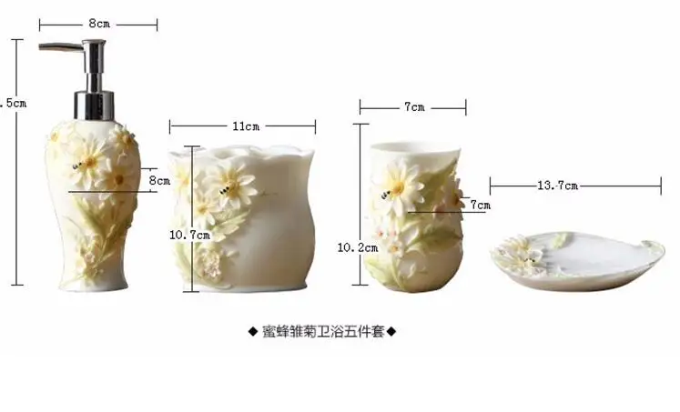 Набор для ванной из полимера, набор для ванной из пяти частей, набор для ванной, посуда, чашка для полоскания рта, ромашка, пчелка, lo831128