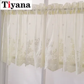 

Nordic Modern Lace Jacquard Kitchen short tulle curtains Coffee Short Curtain Wear Rod Finished Home Decoration DL039D3