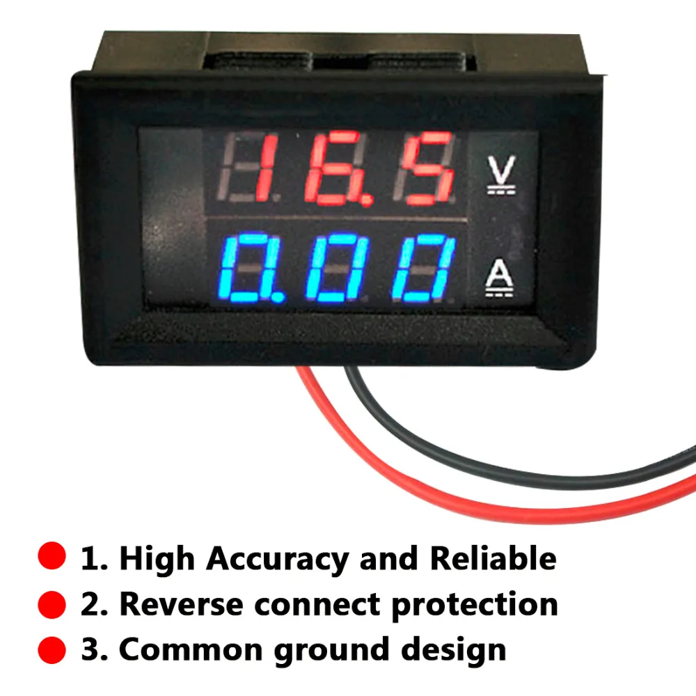 

Mini Digital Voltmeter Ammeter DC 100V 10A Panel Amp Volt Voltage Current Meter Tester 0.28" Blue and Red Dual LED Display