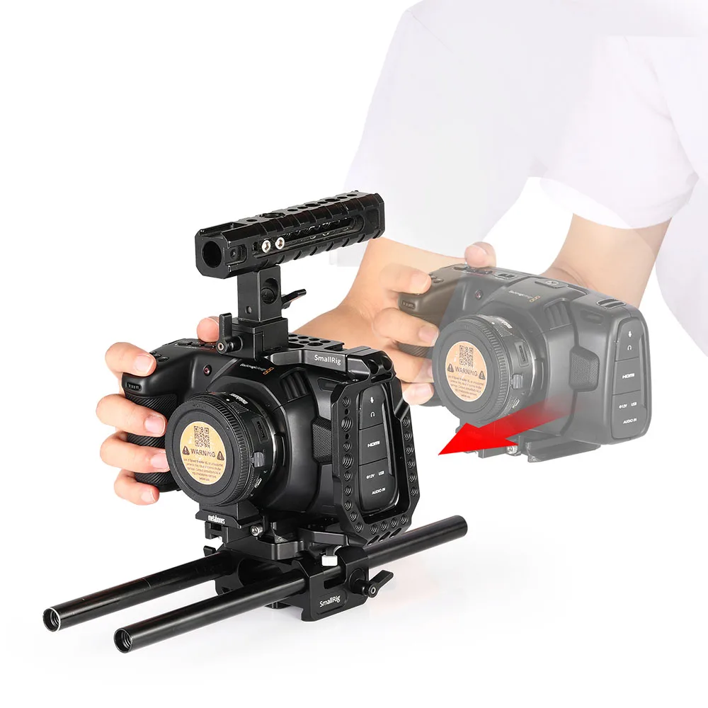 SmallRig QR Половина Клетка для blackmagic Design карман Кино Камера 4K Камера клетка со встроенным Manfrotto 501PL пластины-2255