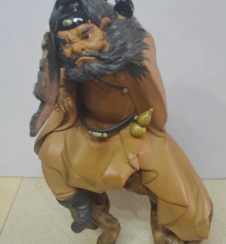 

16 China Folk Painted Pottery Porcelain Gourd Zhong Kui Chungkuel God Fan Statue