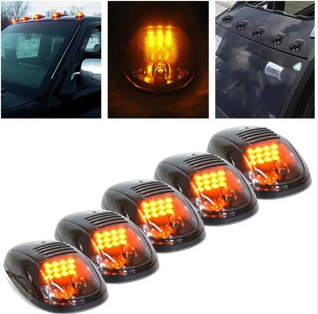 

5Pcs Smoked Lens Car SUV 4x4 Cab Roof Top Full Amber LED Running Parking Lights