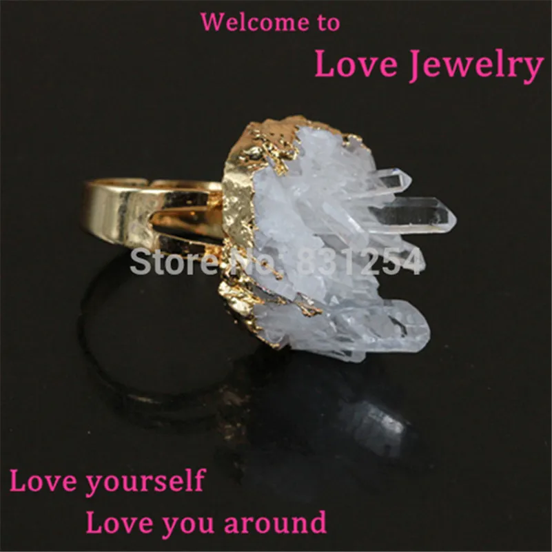 

1pc Fashion Clear Crystal White Quartz Gem Stone Ring Free Form Women Ring Statement Party DIY Jewelry