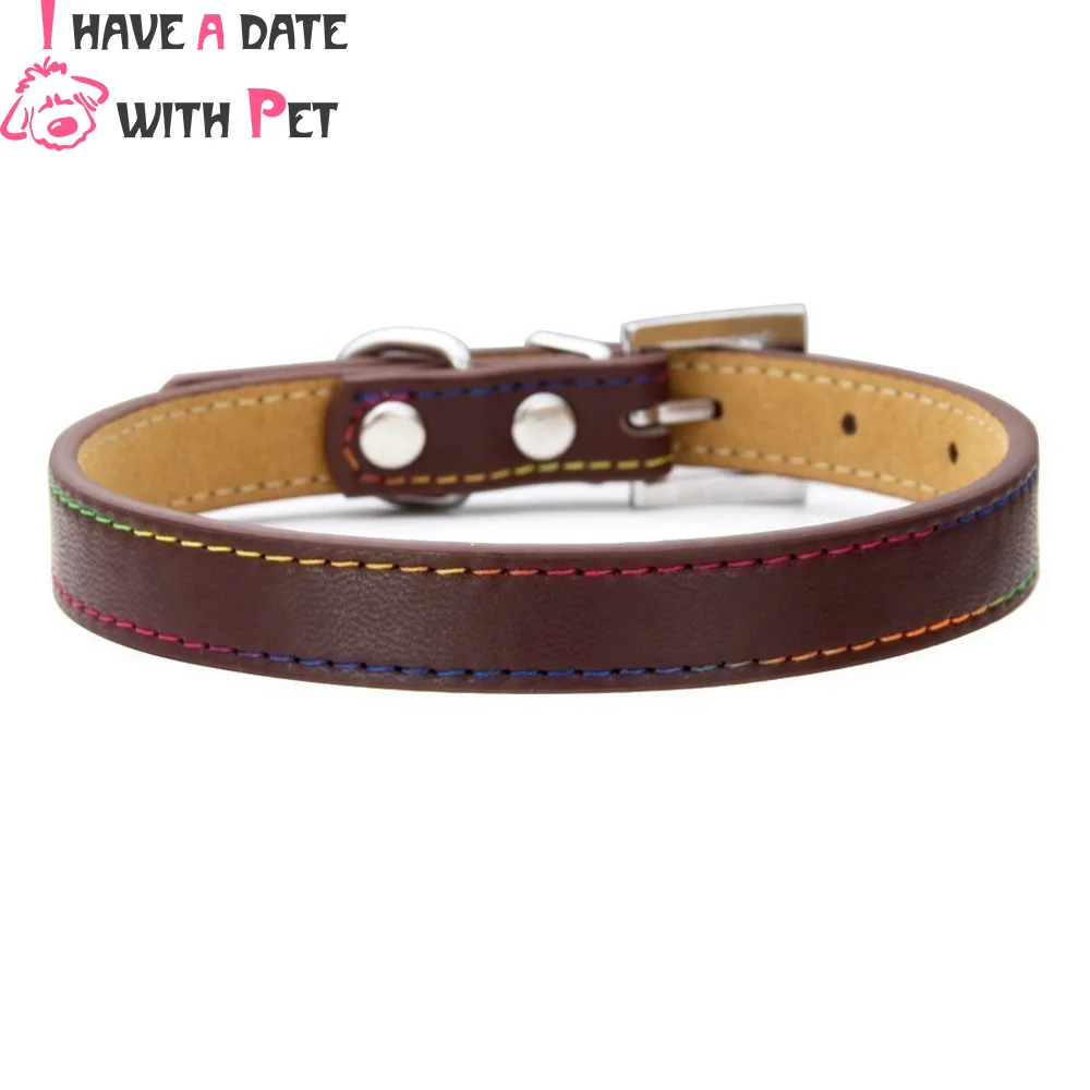 

Colorful line Genuine Leather Dog Collar Thin style Back microfiber material Durable for Small Big Dog chain Strap Product