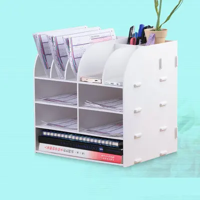Офисный стол органайзер деревянный шкаф для документов Настольный набор большой стол Полка для хранения для офиса - Цвет: Белый