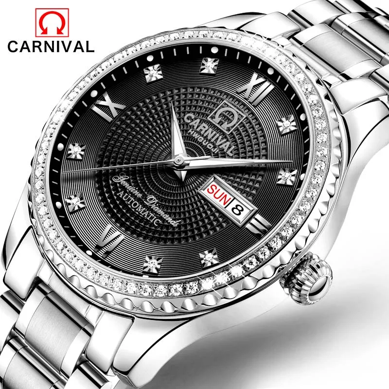 

Carnival Automatic Mechanical Men's Watches Luxury Waterproof Watch Full Steel Wristwatch relogio masculino Luminous calendar