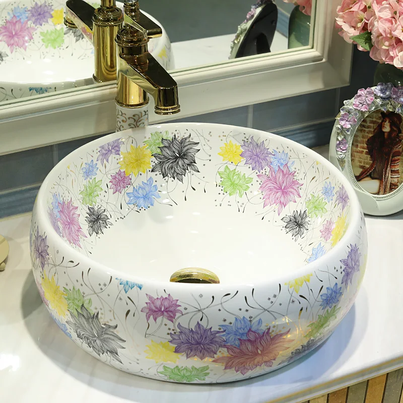 

China Artistic Handmade Art wash basin Ceramic Counter Top Wash Basin Bathroom Sinks sanitary wash basin