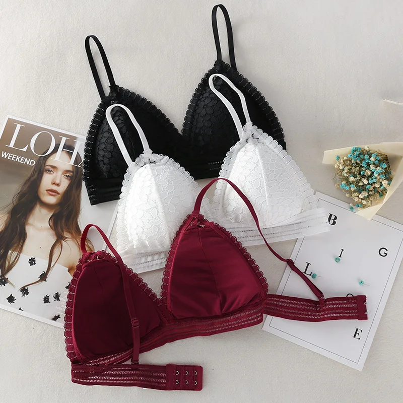 

Helisopus Wire Free Bralette Sexy Bras For Women Push Up Seamless Deep V Lace Bra Thin Underwear Lingerie